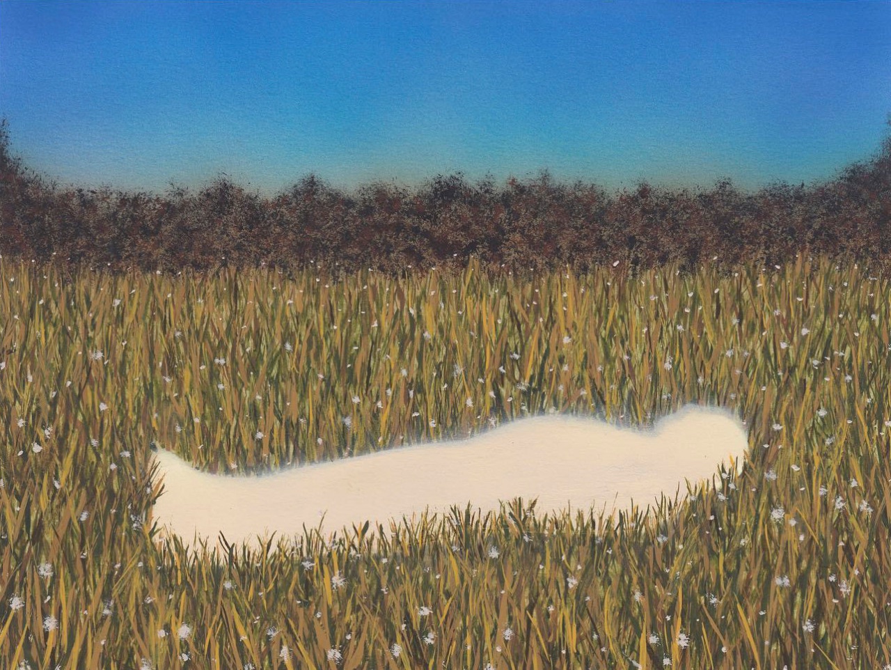 'She's Not There', a 2022 painting by Sung Hwa Kim: a dreamlike figure dissolving into a shifting landscape.